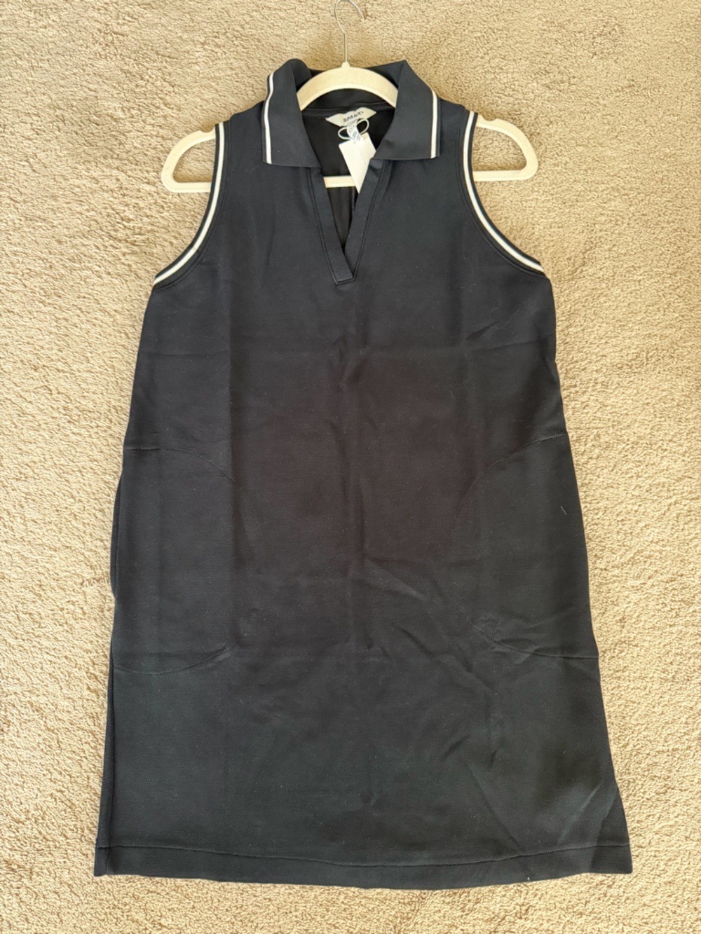 SPANX Air Essentials Black Sleeveless Polo Dress with V-Neck Trim nwt. Small.
